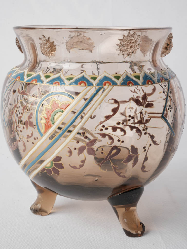 Rare Late 19th Century French Enameled Glass Tripod Vase by Auguste Jean - 9½"