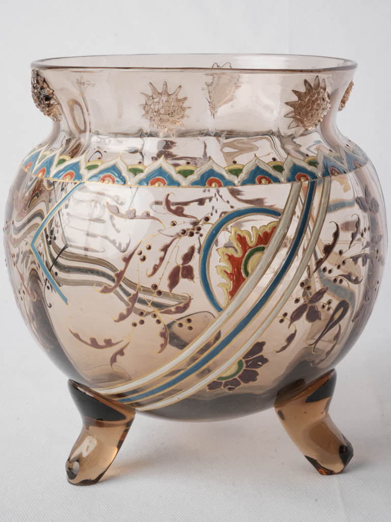 Rare Late 19th Century French Enameled Glass Tripod Vase by Auguste Jean - 9½"