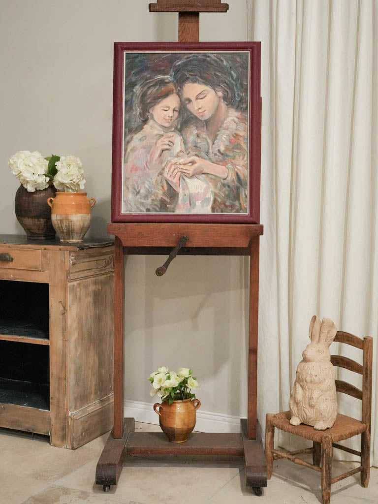 Expressive European mother-child canvas