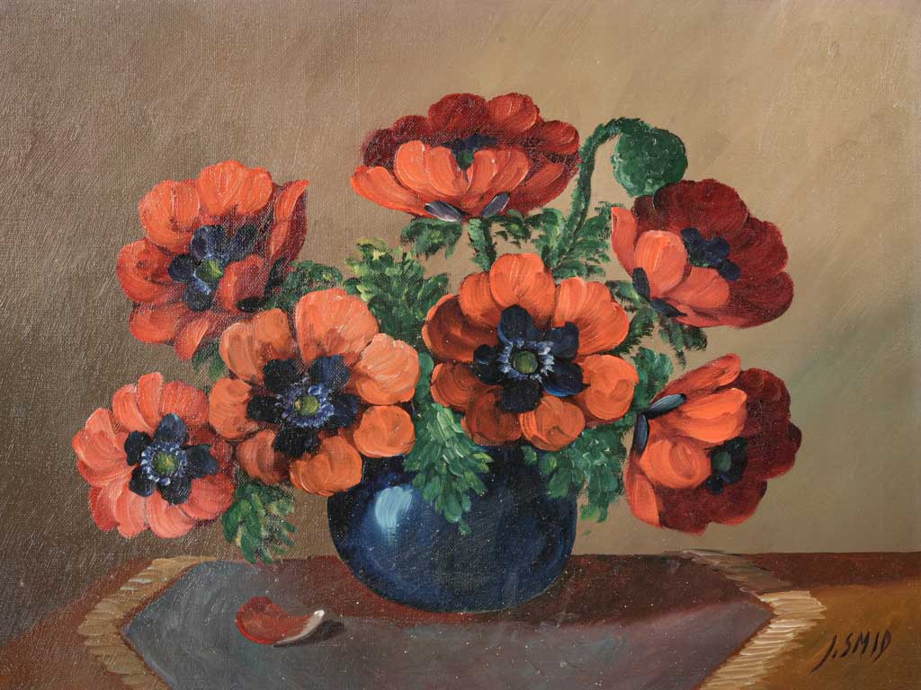 Elegant rustic blue vase painting