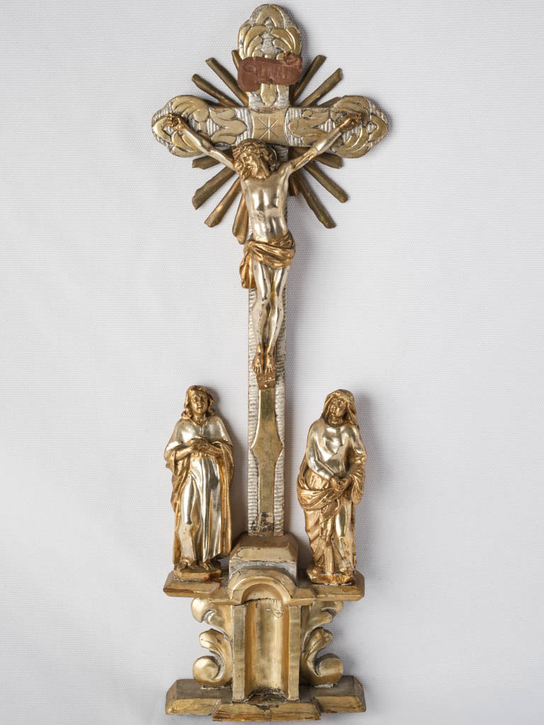 Late 18th-Century French Gilt and Silvered Wood Calvary Group - 19¼"