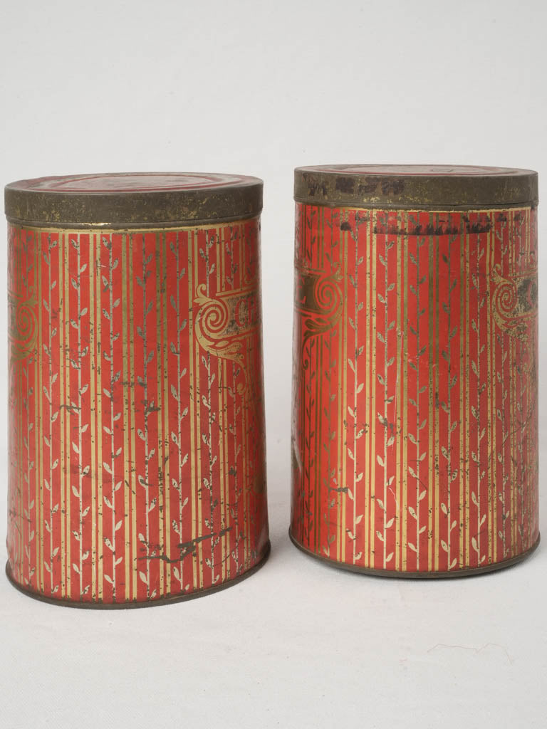 Timeworn patinated gold-accented cylinders