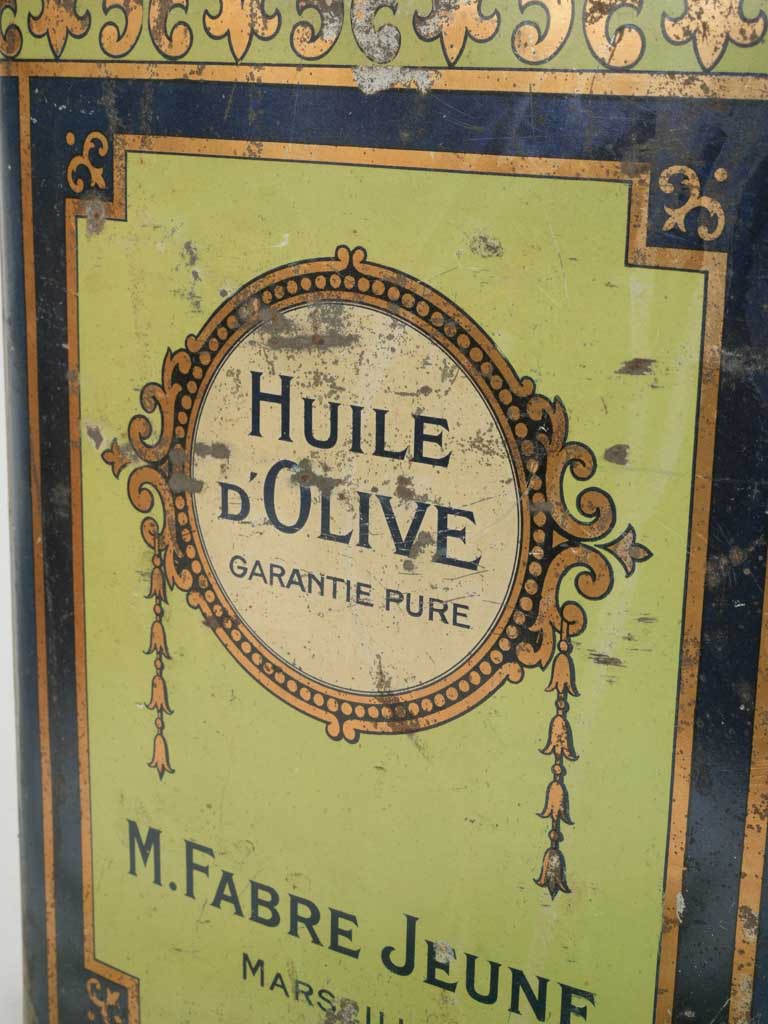 Enchanting rustic blue-green oil tin