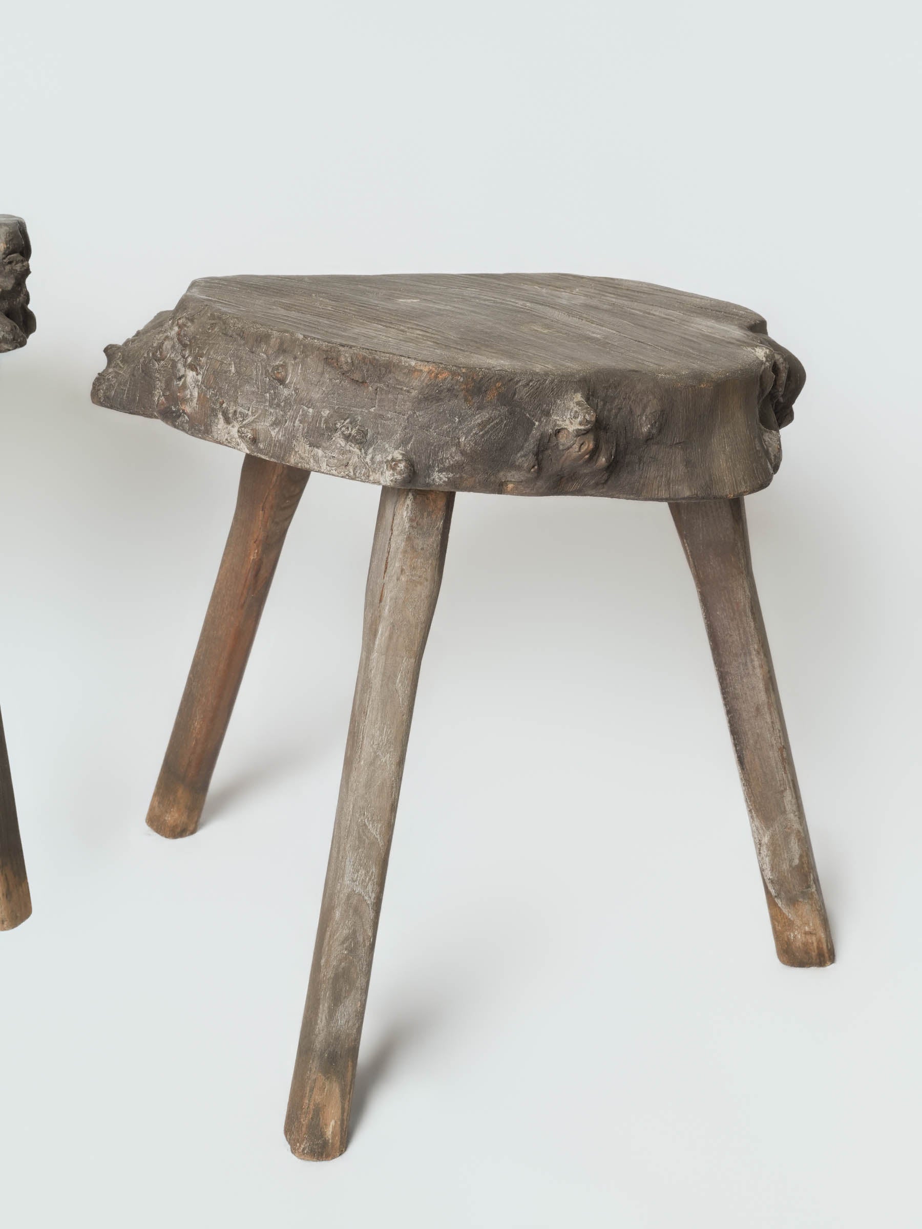Set of Three Rustic French Wooden Stools, Mid-20th Century
