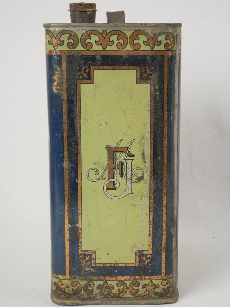 Bold patina decorative olive oil tin