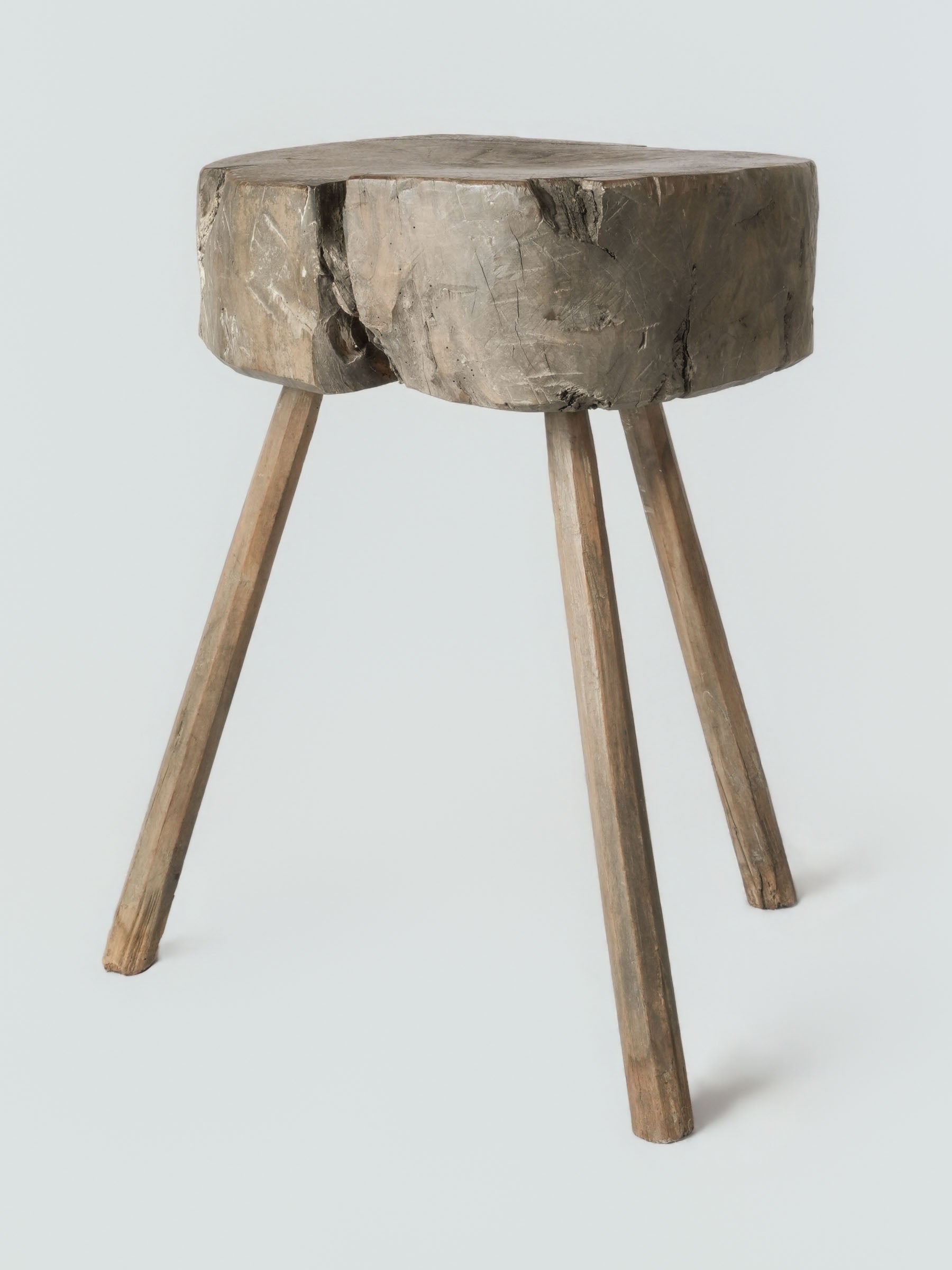 Primitive Mid-20th-Century French Wooden Side Table / Plant Stand - 28¼"