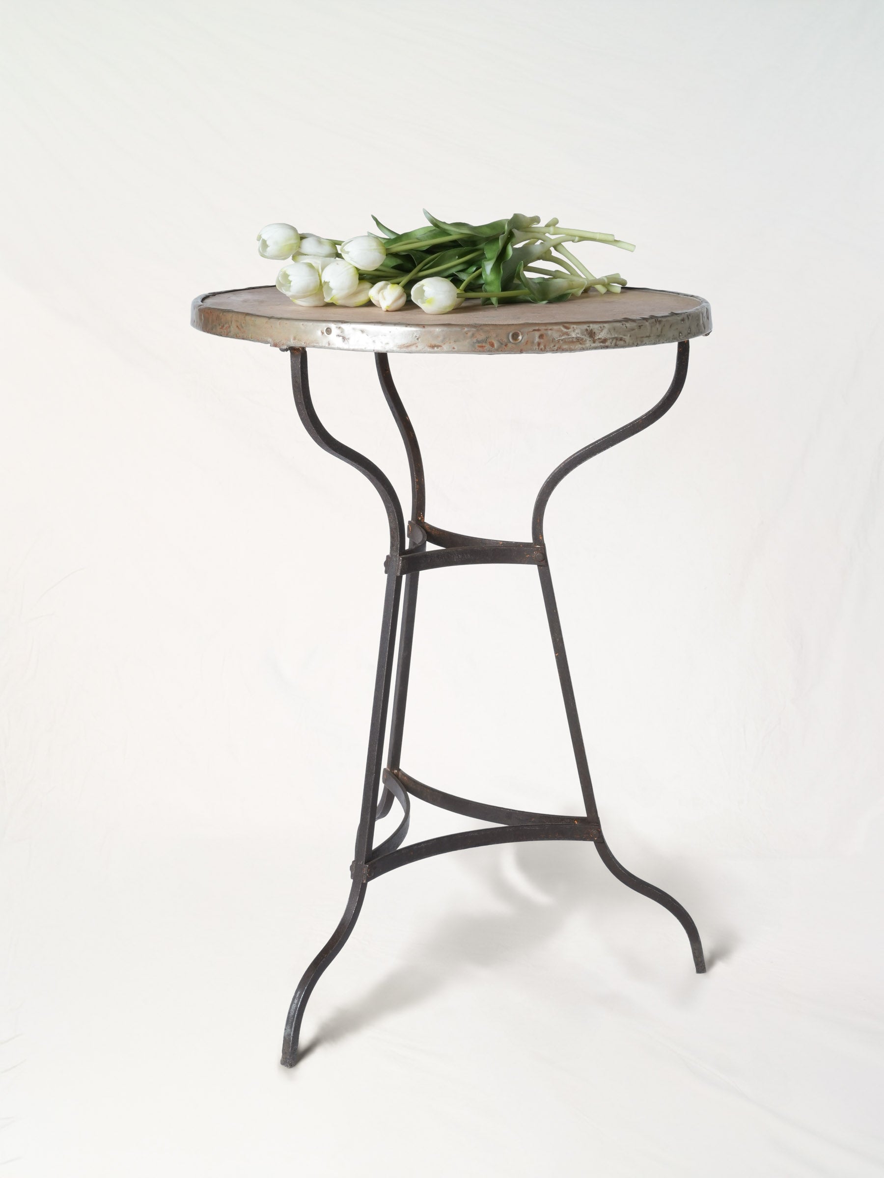 Early- to Mid-20th-Century French Bistro Side Table w/ Pink Marble Top - 28¾" x 21¼"