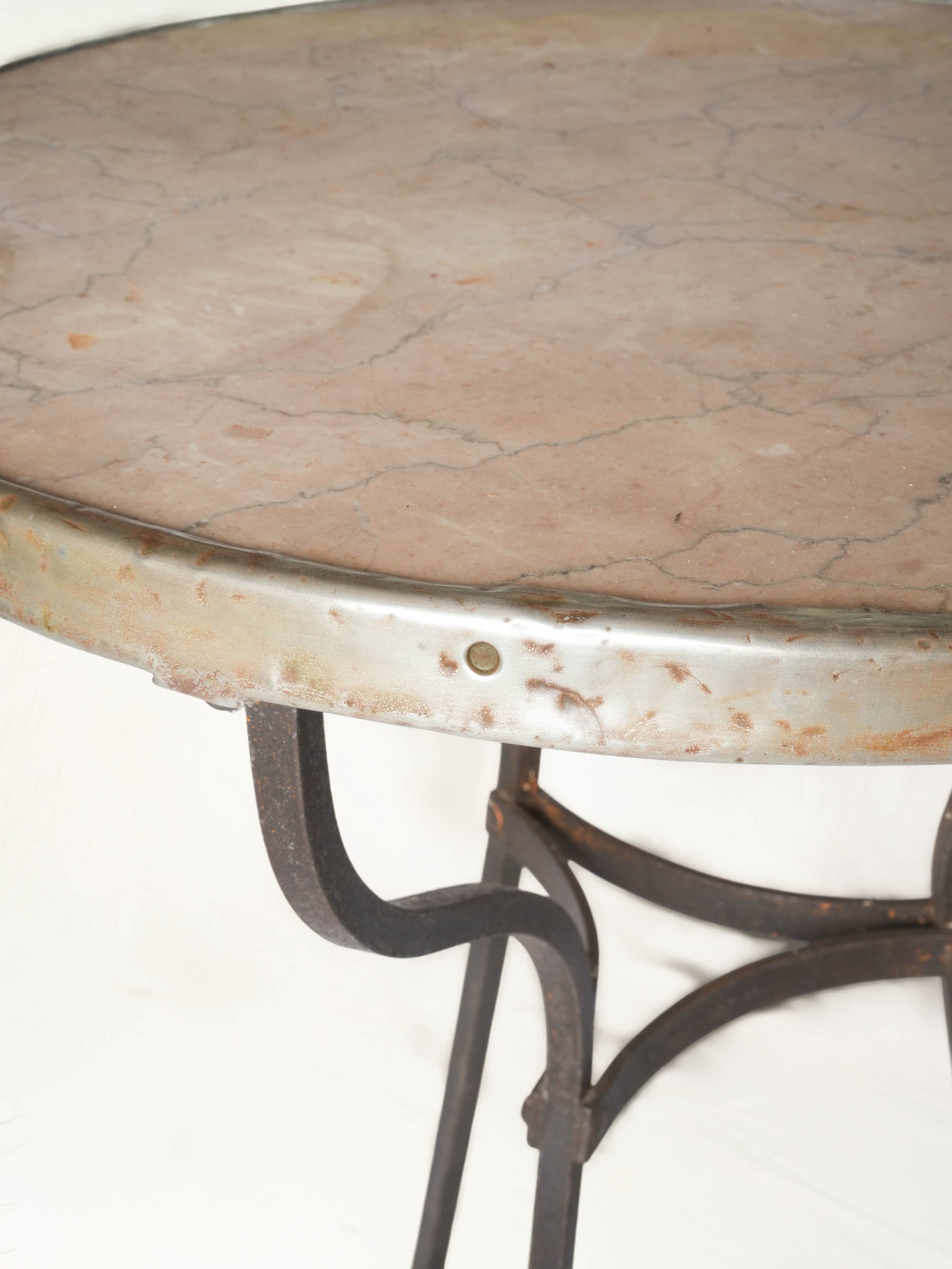 Early- to Mid-20th-Century French Bistro Side Table w/ Pink Marble Top - 28¾" x 21¼"