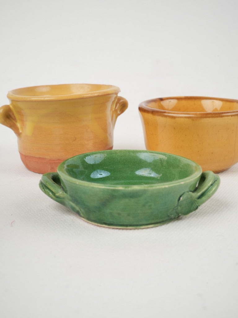 Rustic French children's play kitchen pots