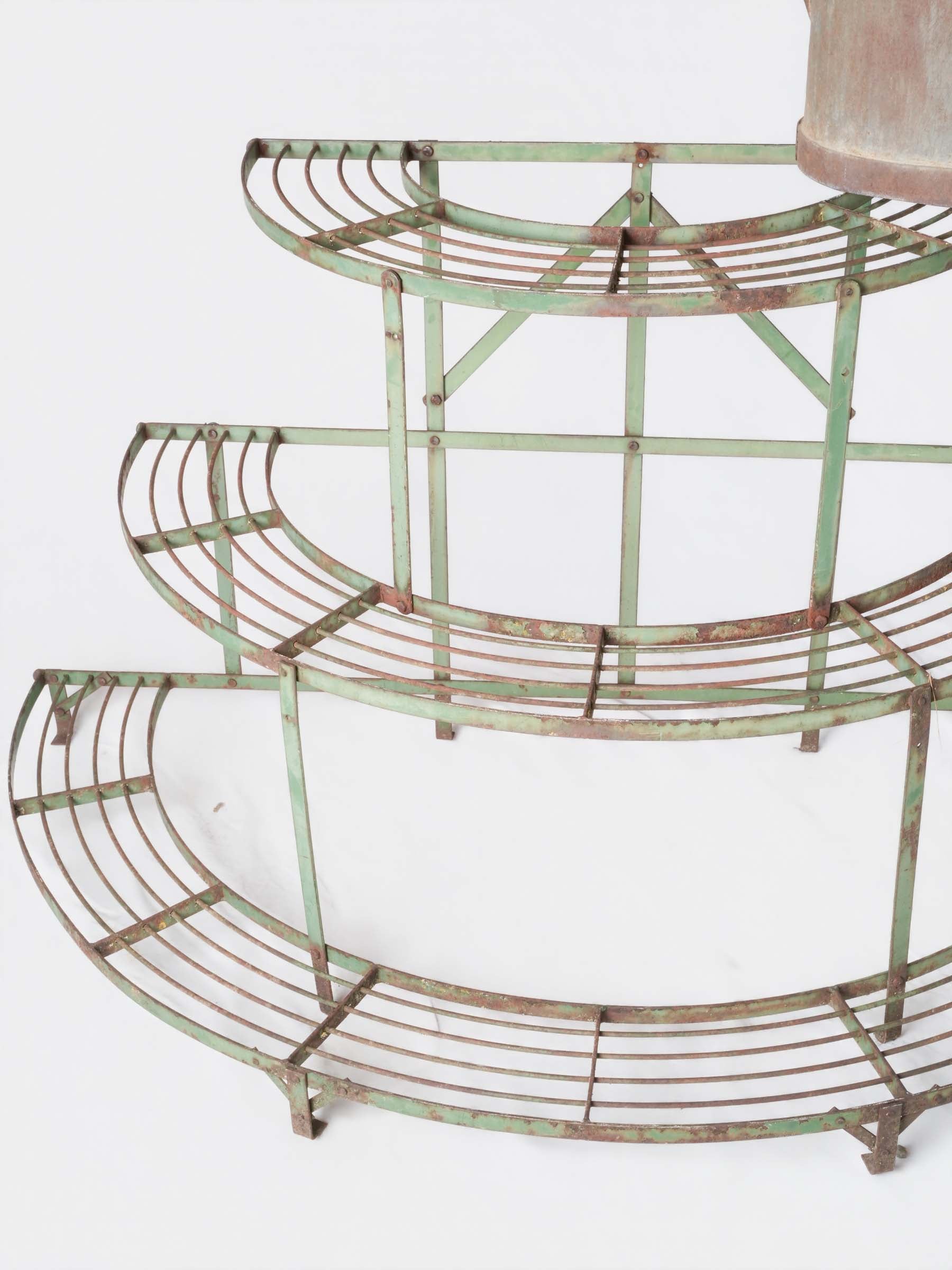 Mid-20th-Century French Three-Tier Half-Moon Waterfall Iron Plant Stand - 28¾" x 56"