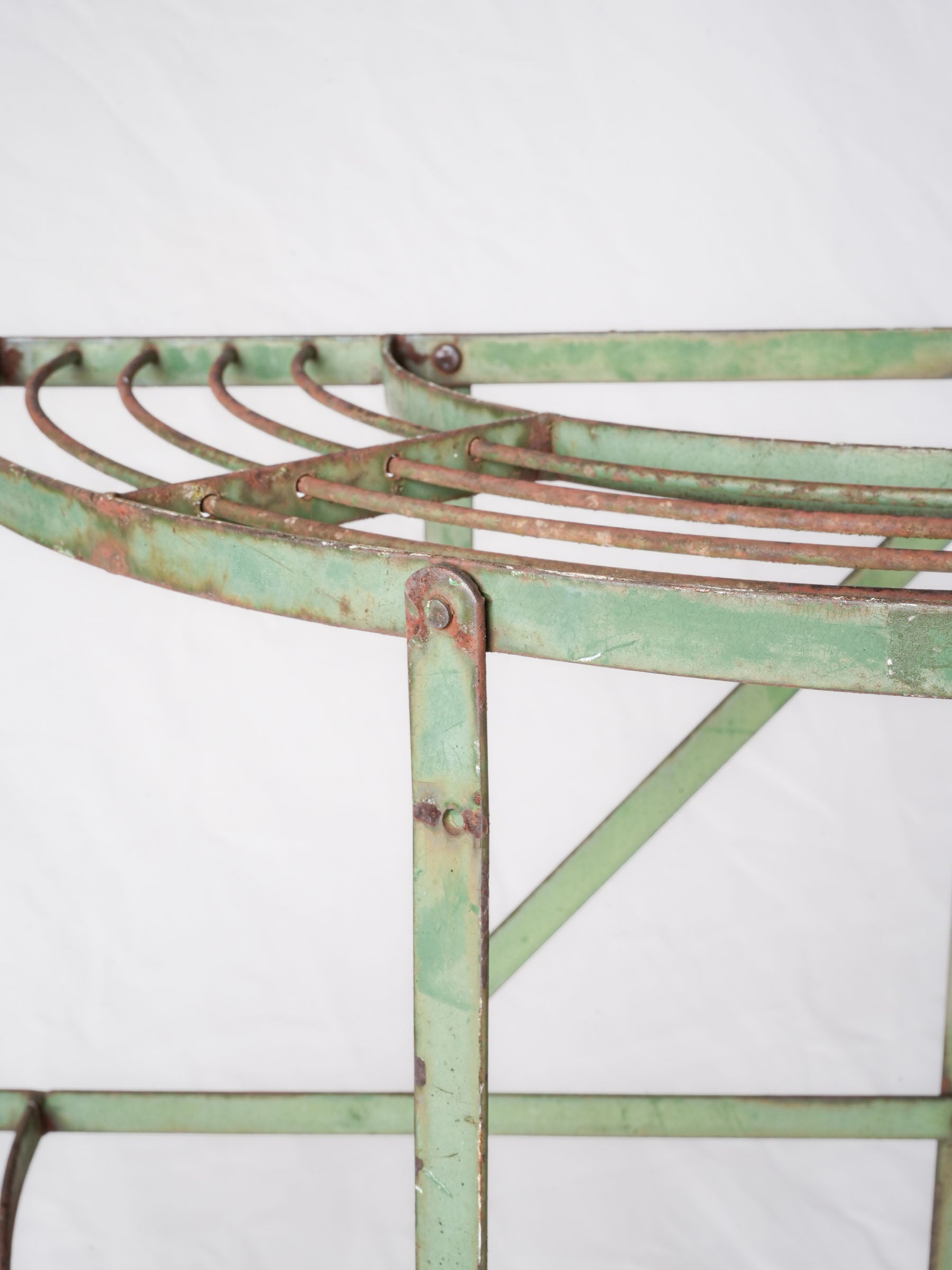 Mid-20th-Century French Three-Tier Half-Moon Waterfall Iron Plant Stand - 28¾" x 56"