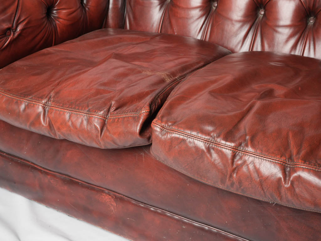 1970s Handcrafted Chesterfield Two-Seater in Patinated Burgundy Leather - 8¾"