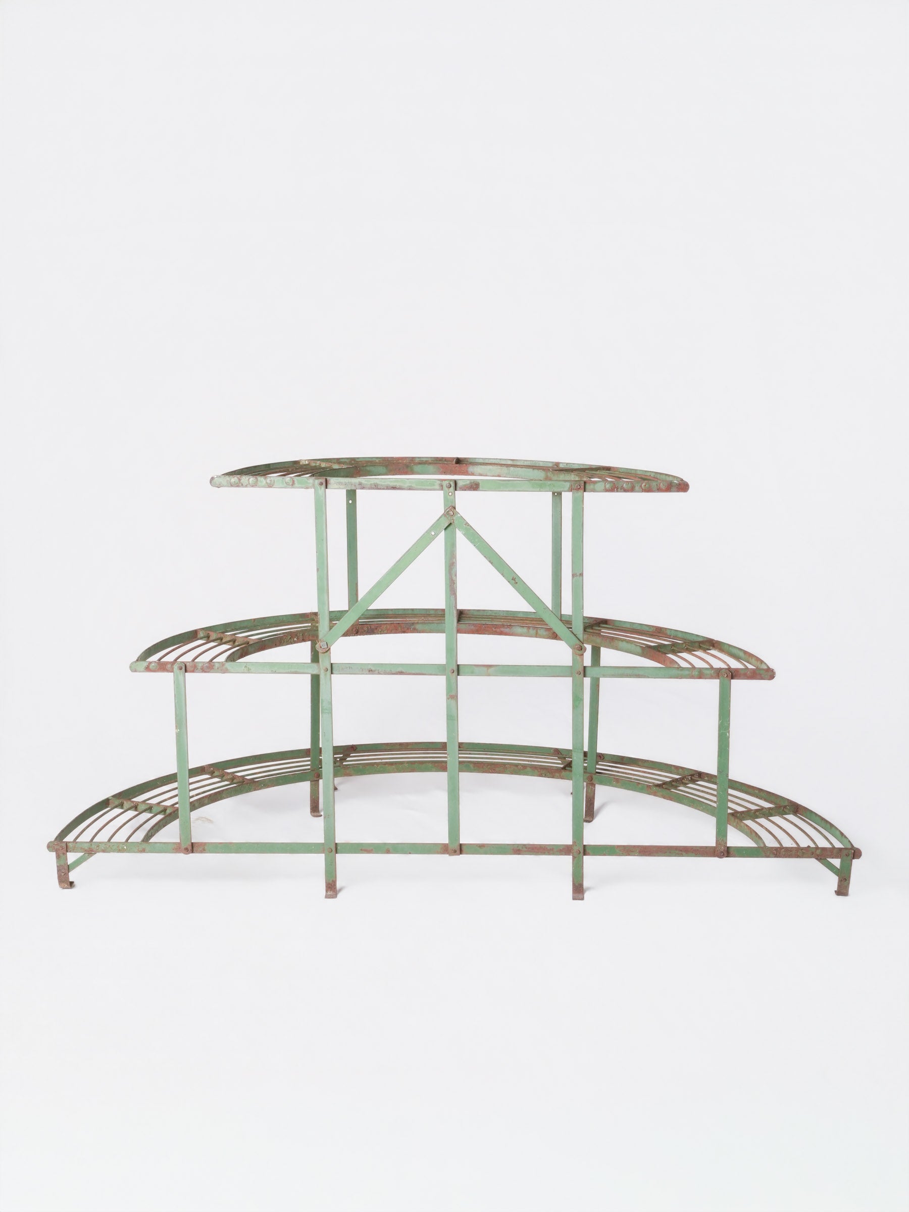 Mid-20th-Century French Three-Tier Half-Moon Waterfall Iron Plant Stand - 28¾" x 56"