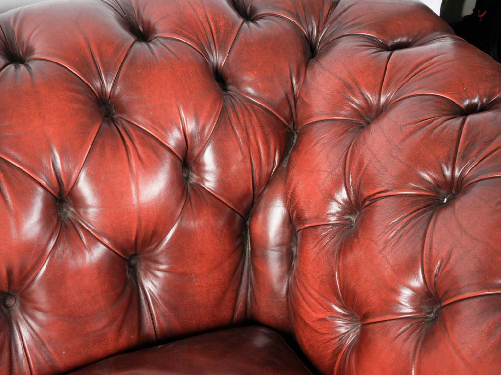 1970s Handcrafted Chesterfield Two-Seater in Patinated Burgundy Leather - 8¾"