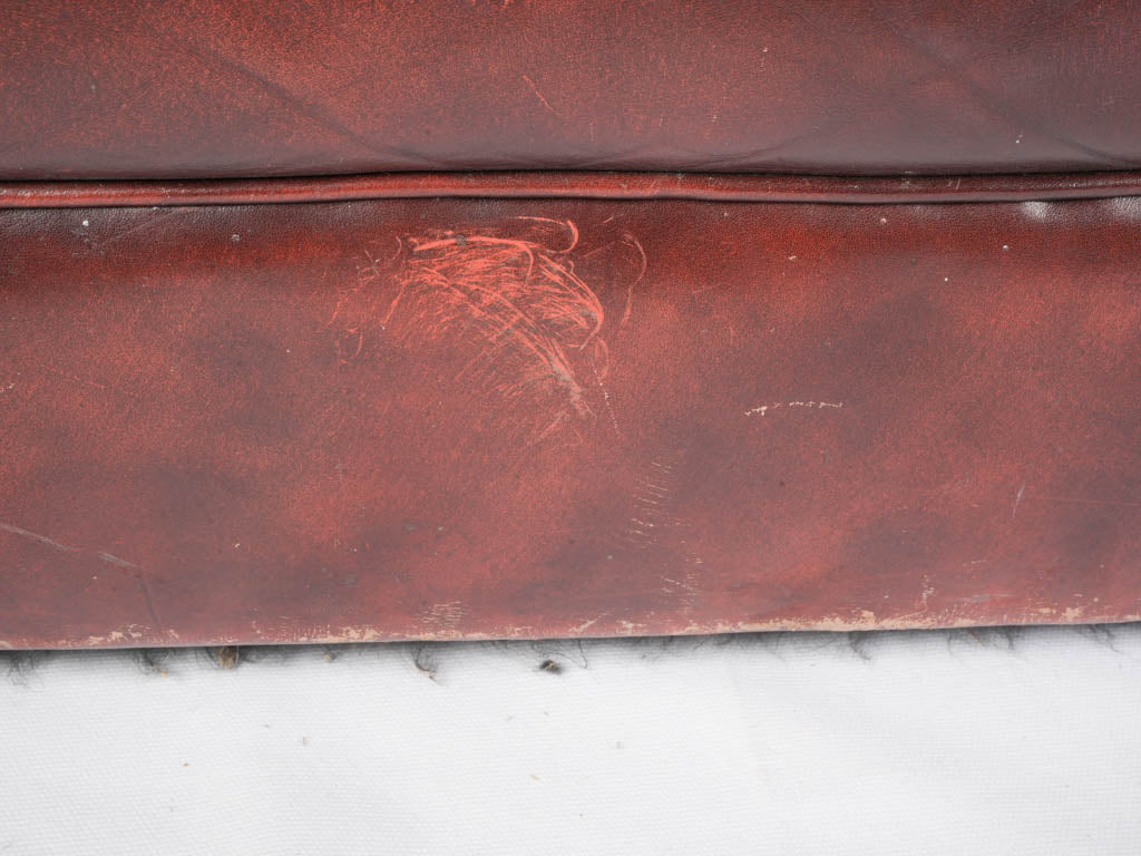 1970s Handcrafted Chesterfield Two-Seater in Patinated Burgundy Leather - 8¾"