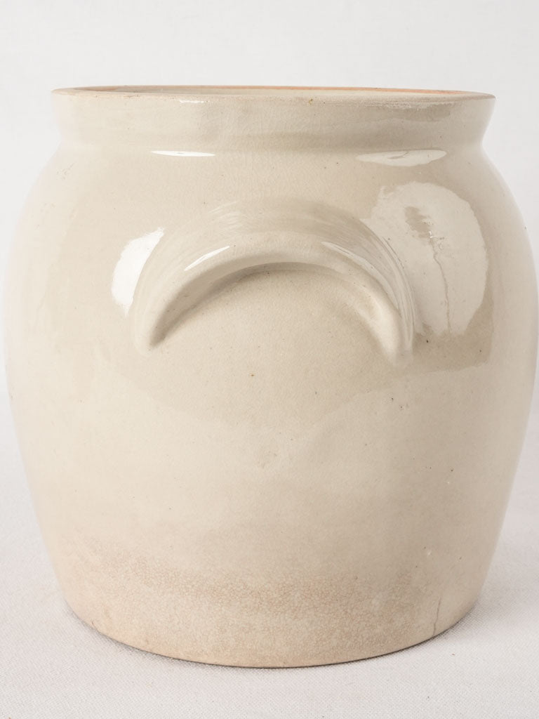 RESERVED CS Antique French stoneware crock pot - off white 9½"