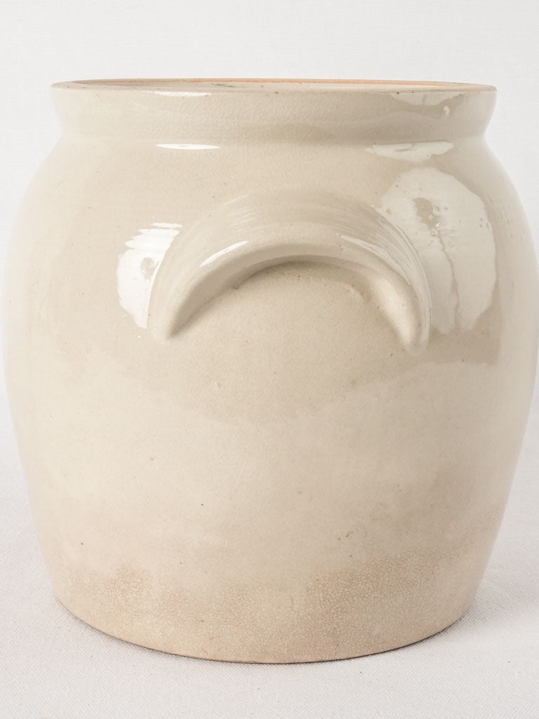 RESERVED CS Antique French stoneware crock pot - off white 9½"
