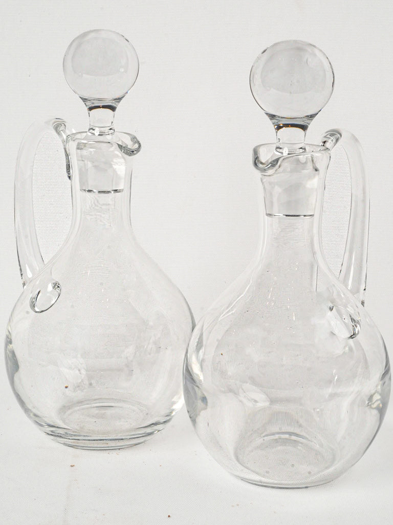 Pair of Elegant Baccarat Crystal Carafes w/ Round Stoppers -13"