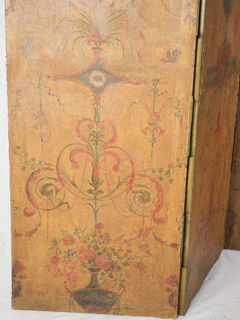 Antique French Three-Panel Painted Canvas Folding Screen - 69" x 69¾"