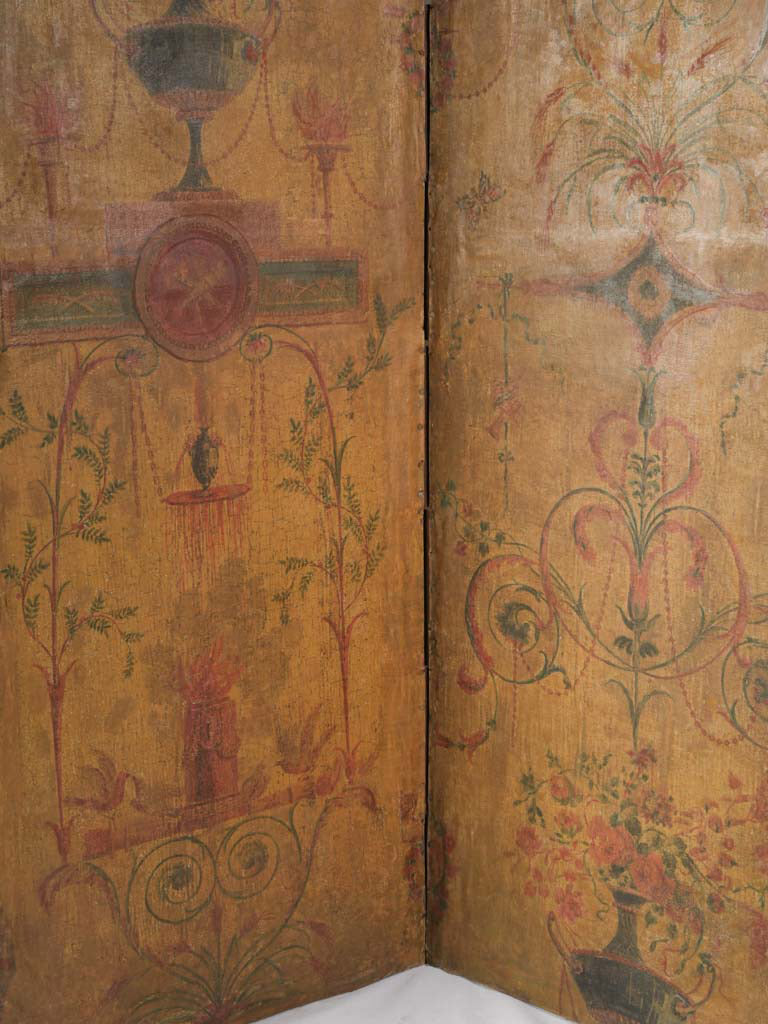 Antique French Three-Panel Painted Canvas Folding Screen - 69" x 69¾"