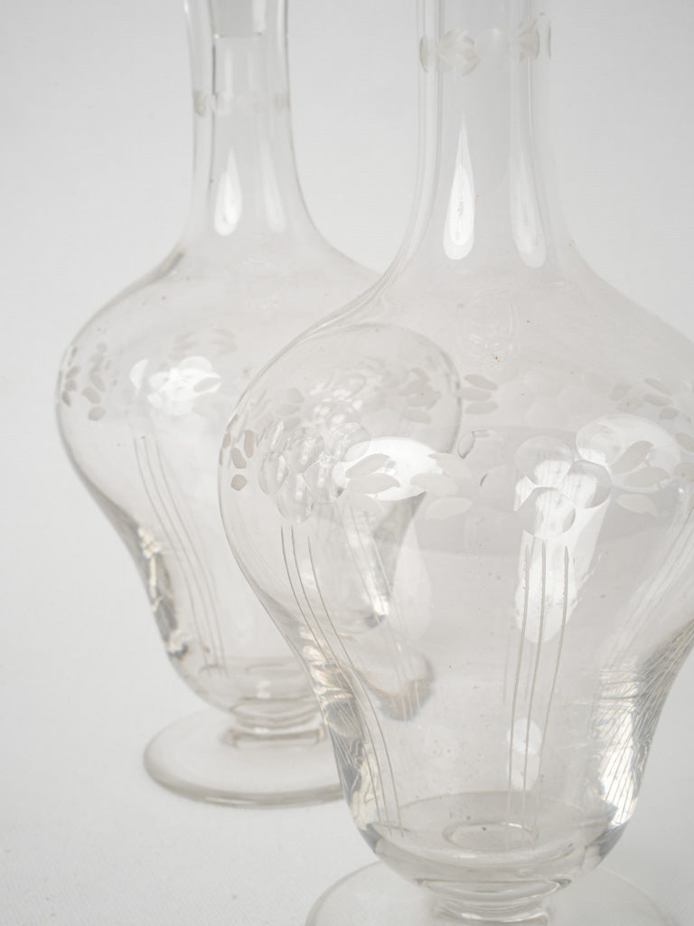 Ornate French etched glass carafes