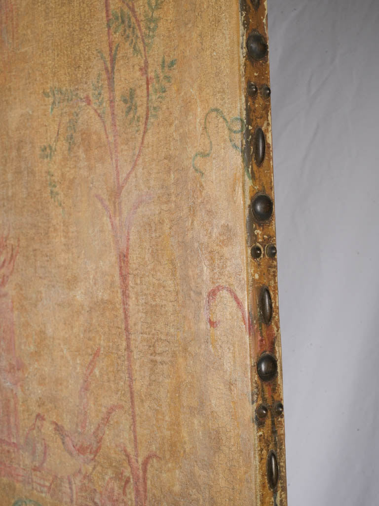 Antique French Three-Panel Painted Canvas Folding Screen - 69" x 69¾"