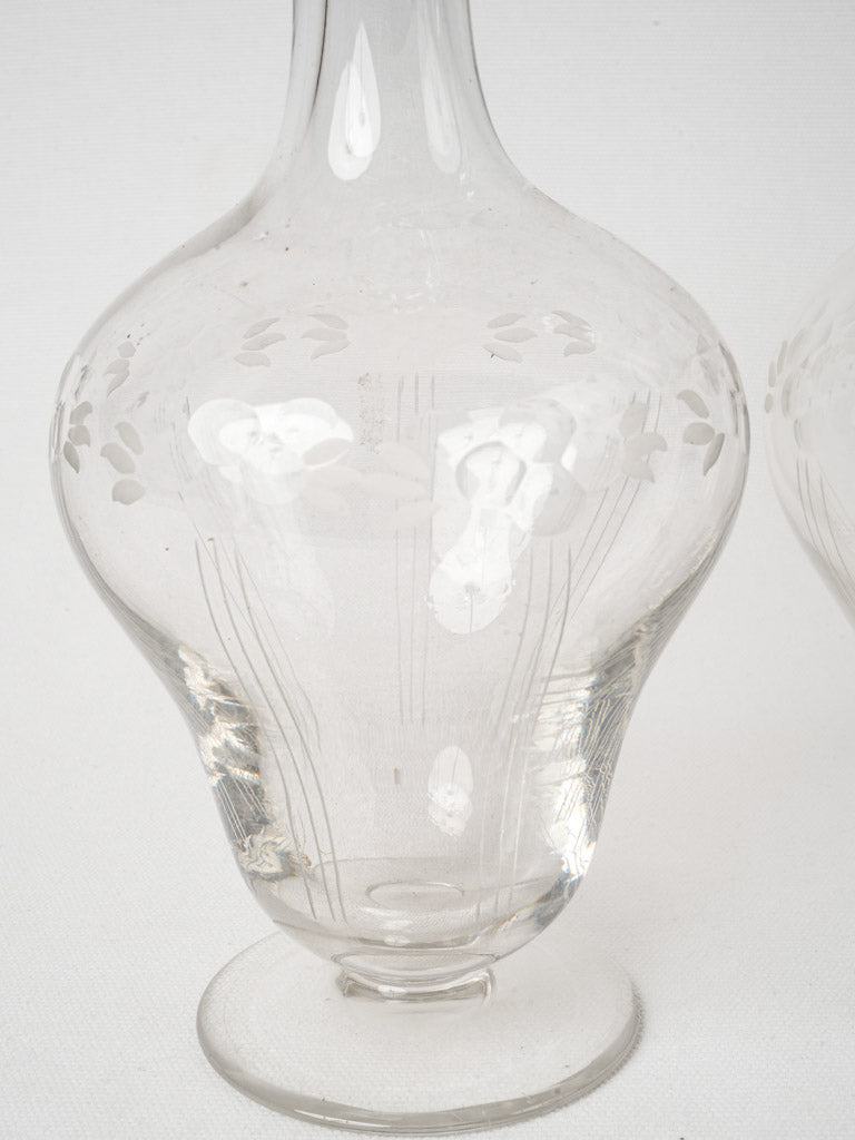 Graceful mid-century etched decanters