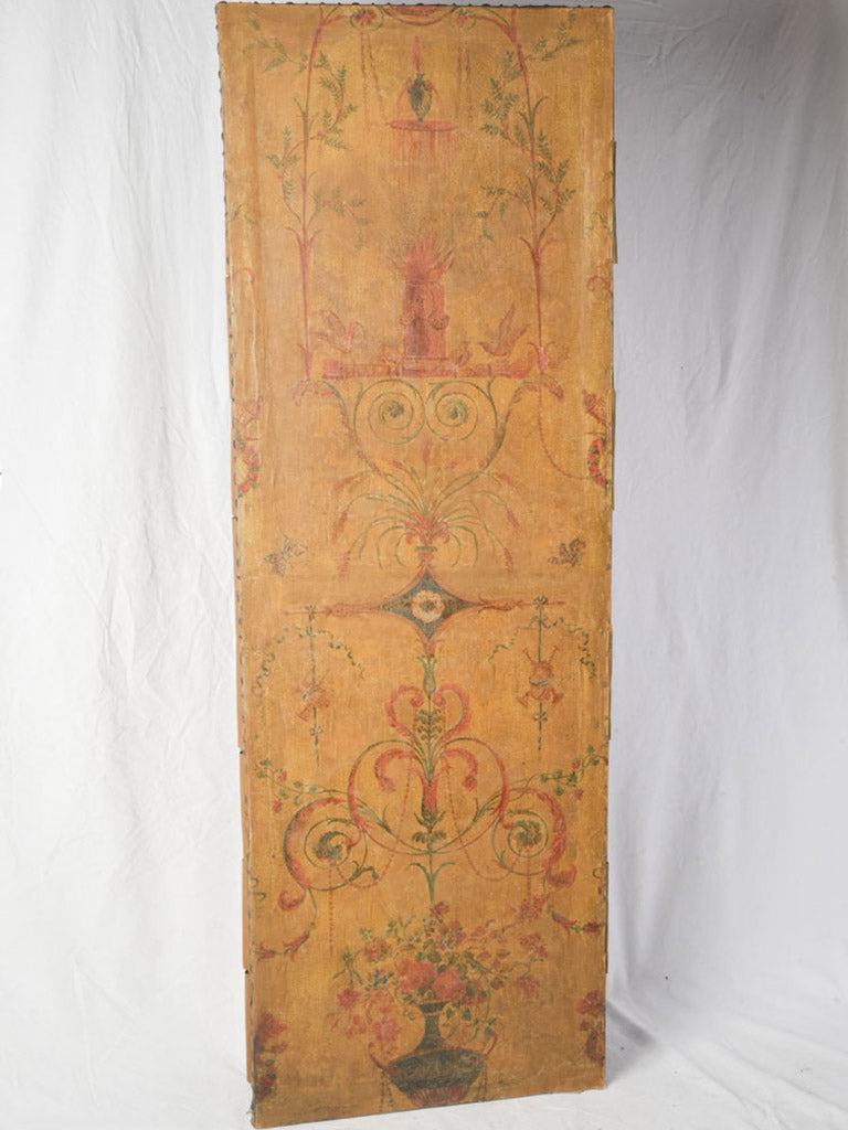 Antique French Three-Panel Painted Canvas Folding Screen - 69" x 69¾"