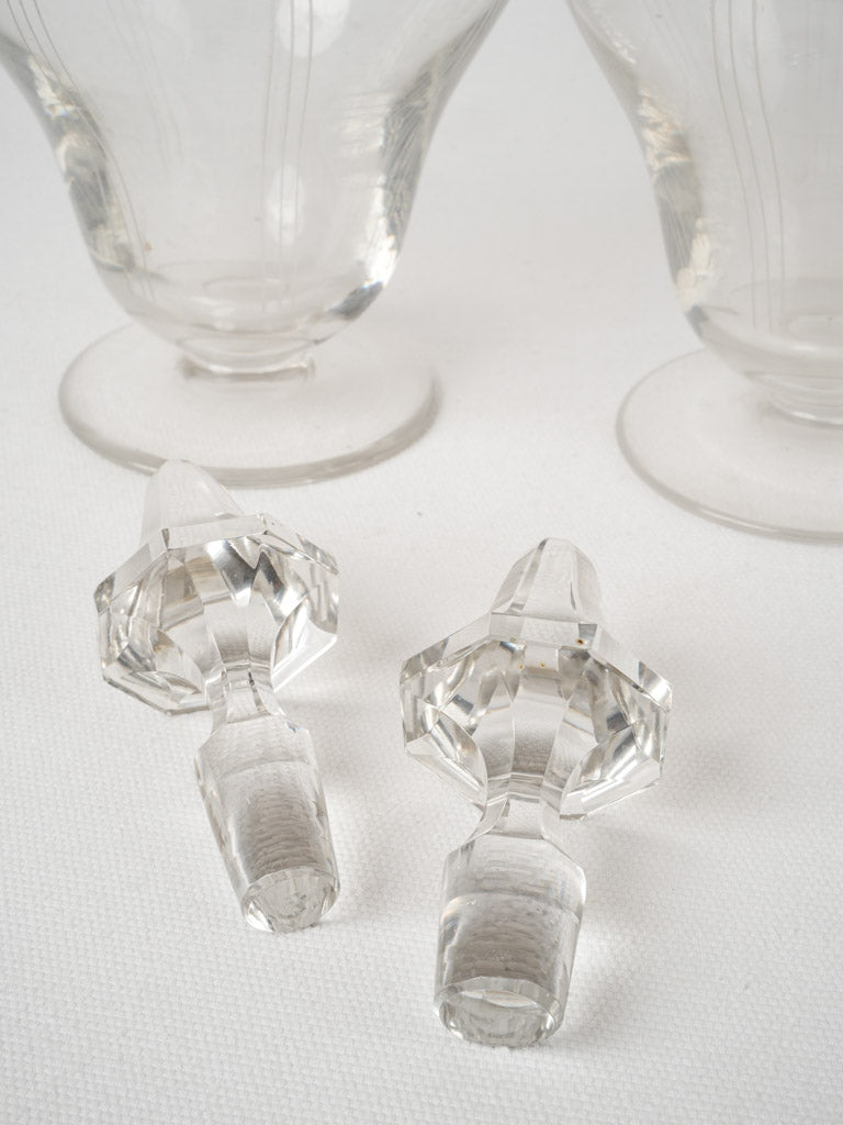 Antique-style crystal wine bottles