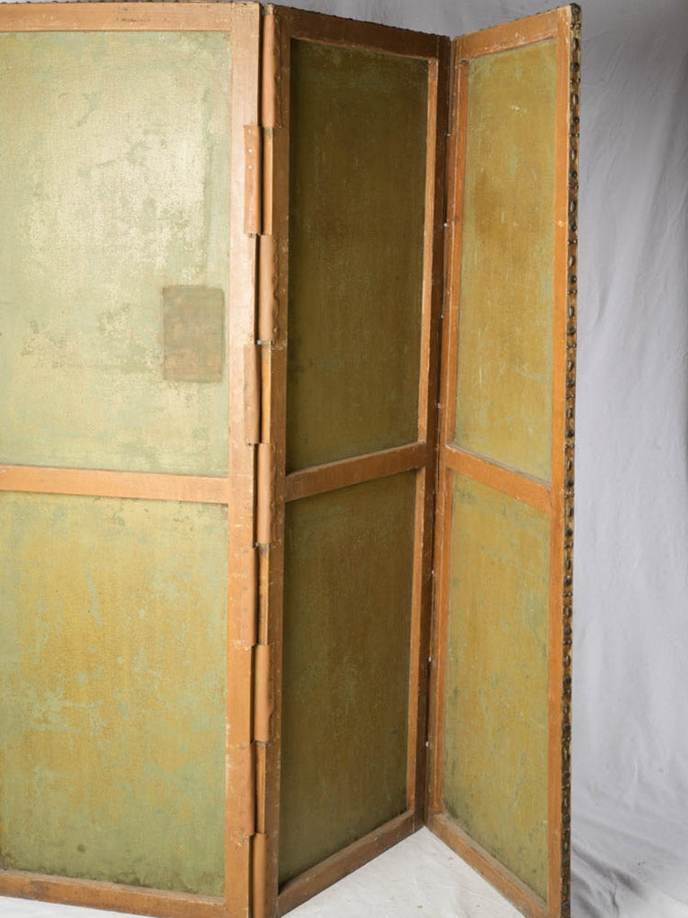 Antique French Three-Panel Painted Canvas Folding Screen - 69" x 69¾"