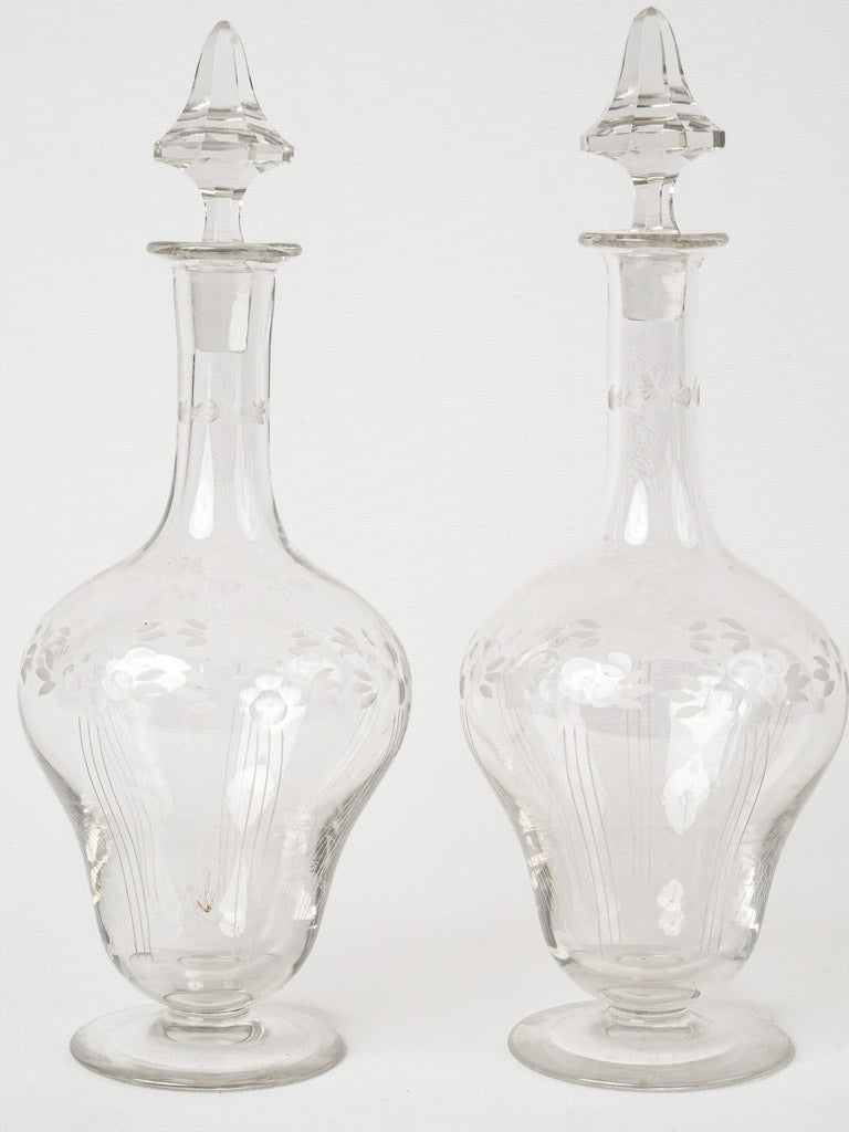 Elegant French engraved glass bottles