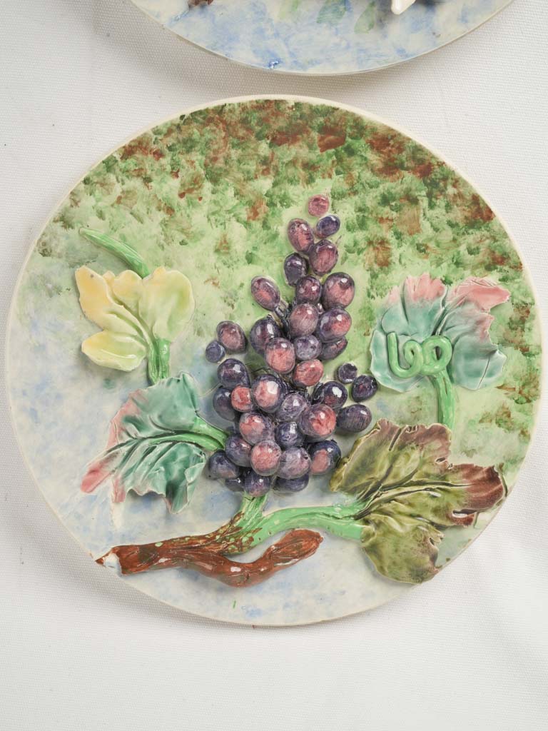 Vintage barbotine vineyard motif plates