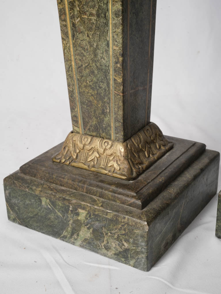 Handsome Pair of French Art Deco Alpine Green Marble Pedestals - 41"