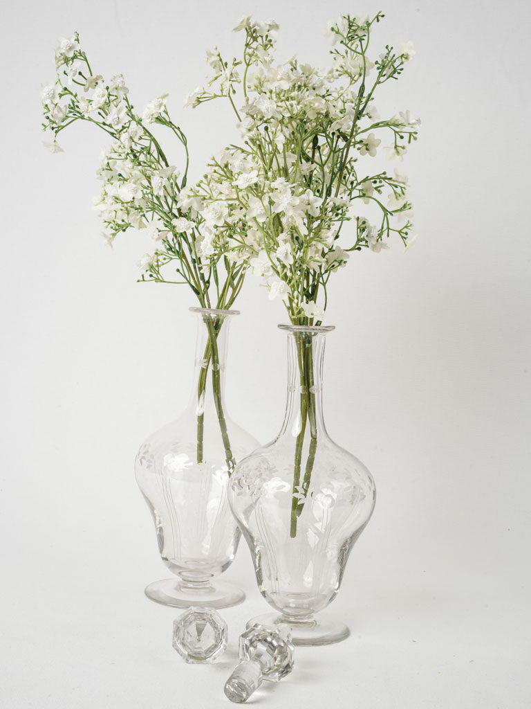 Etched mid-century glass decanters