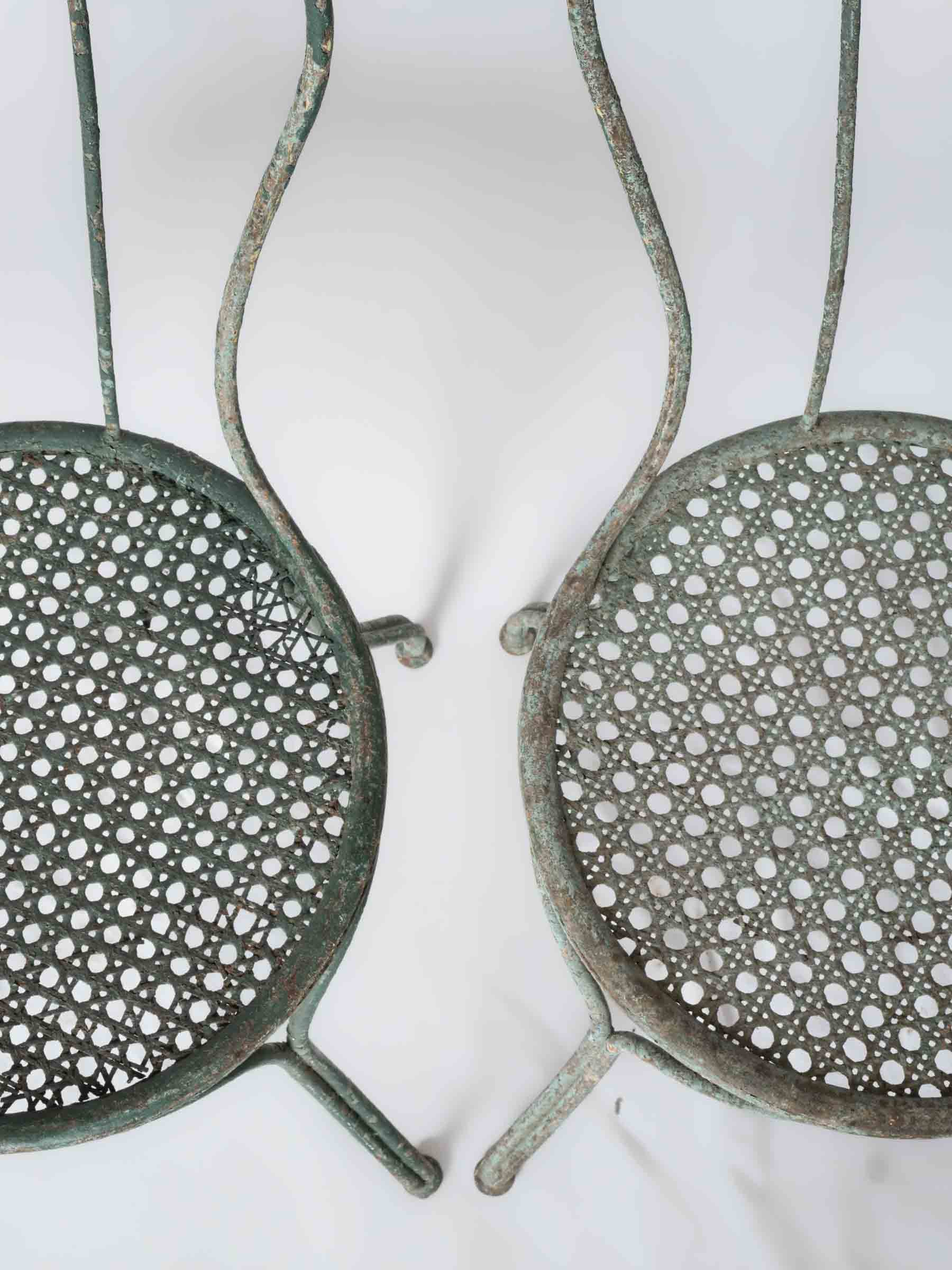 Pair of Mid-20th-Century French Green-Painted Decorative Garden Chairs - 33"