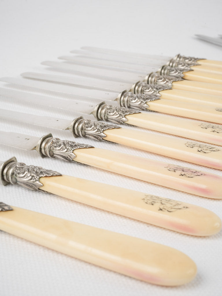 Ornate dual-monogram knife assortment