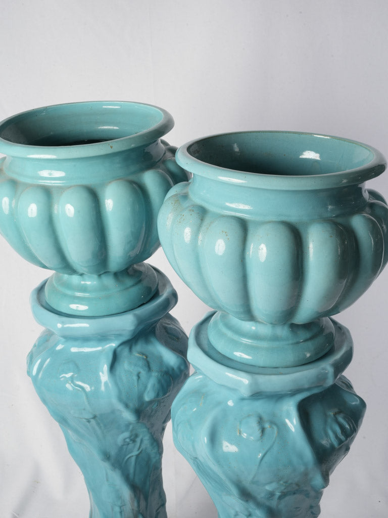 Pair of Striking Art Nouveau Jardinière Ceramic Columns by Massier Vallauris c. 1900 - 44½"