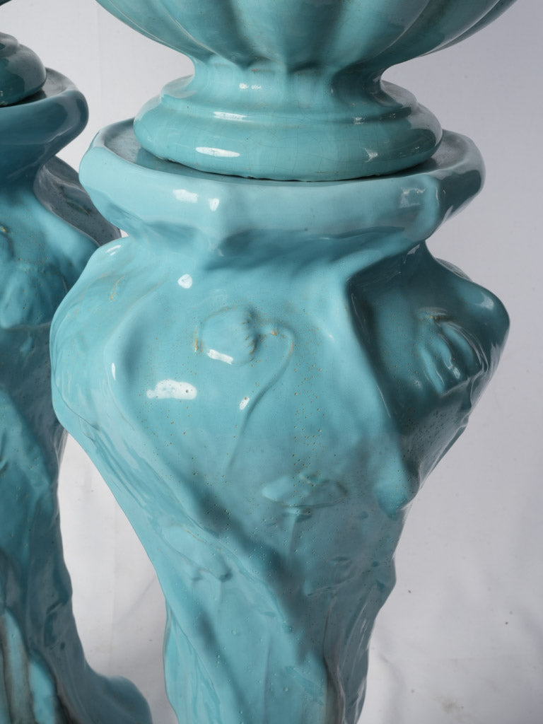 Pair of Striking Art Nouveau Jardinière Ceramic Columns by Massier Vallauris c. 1900 - 44½"