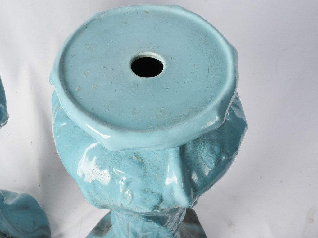 Pair of Striking Art Nouveau Jardinière Ceramic Columns by Massier Vallauris c. 1900 - 44½"