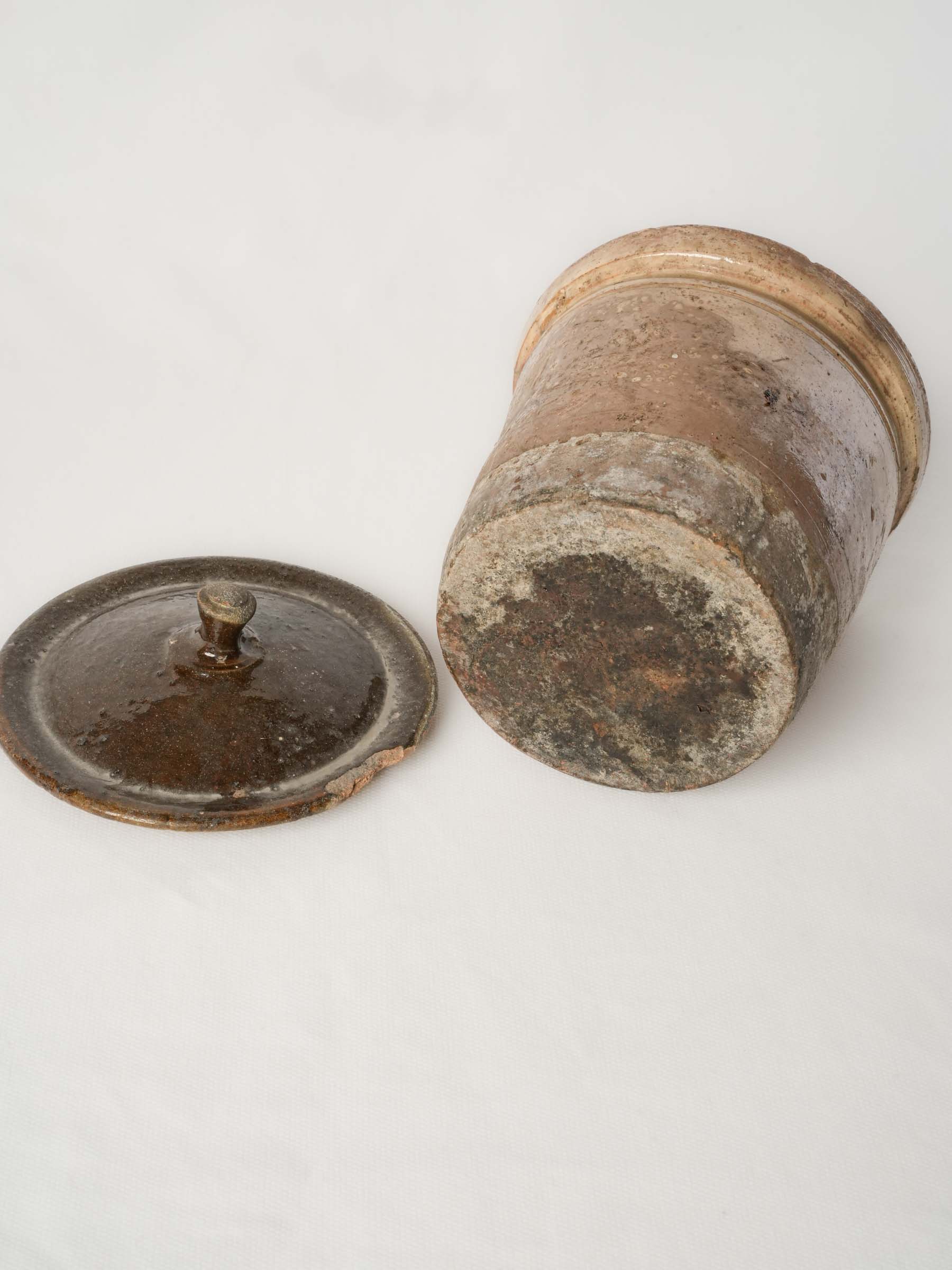 Rustic French Lidded Preserve Pot, 19th Century - 7"