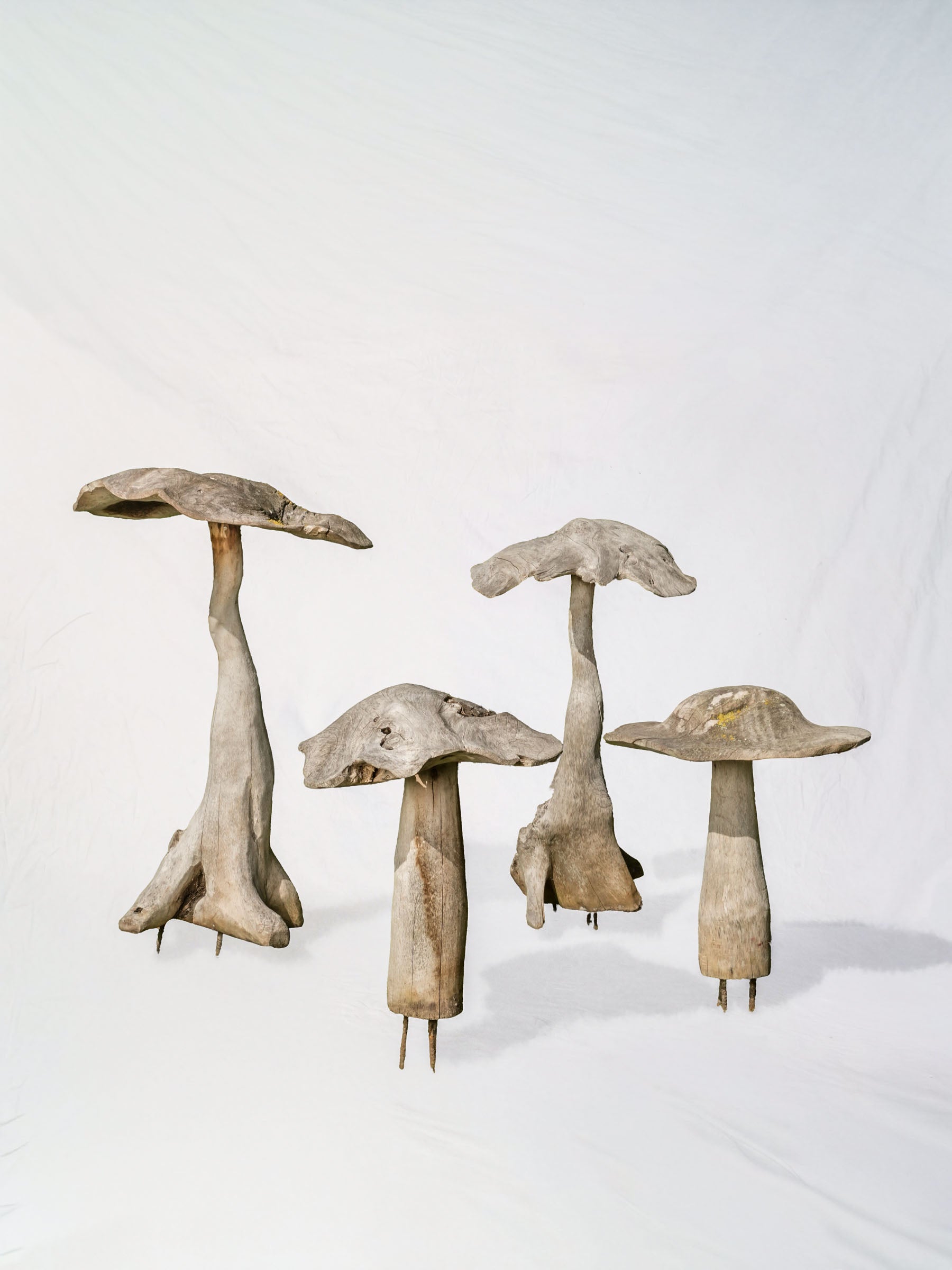 Set of Four Tall Whimsical Wooden Garden Mushrooms