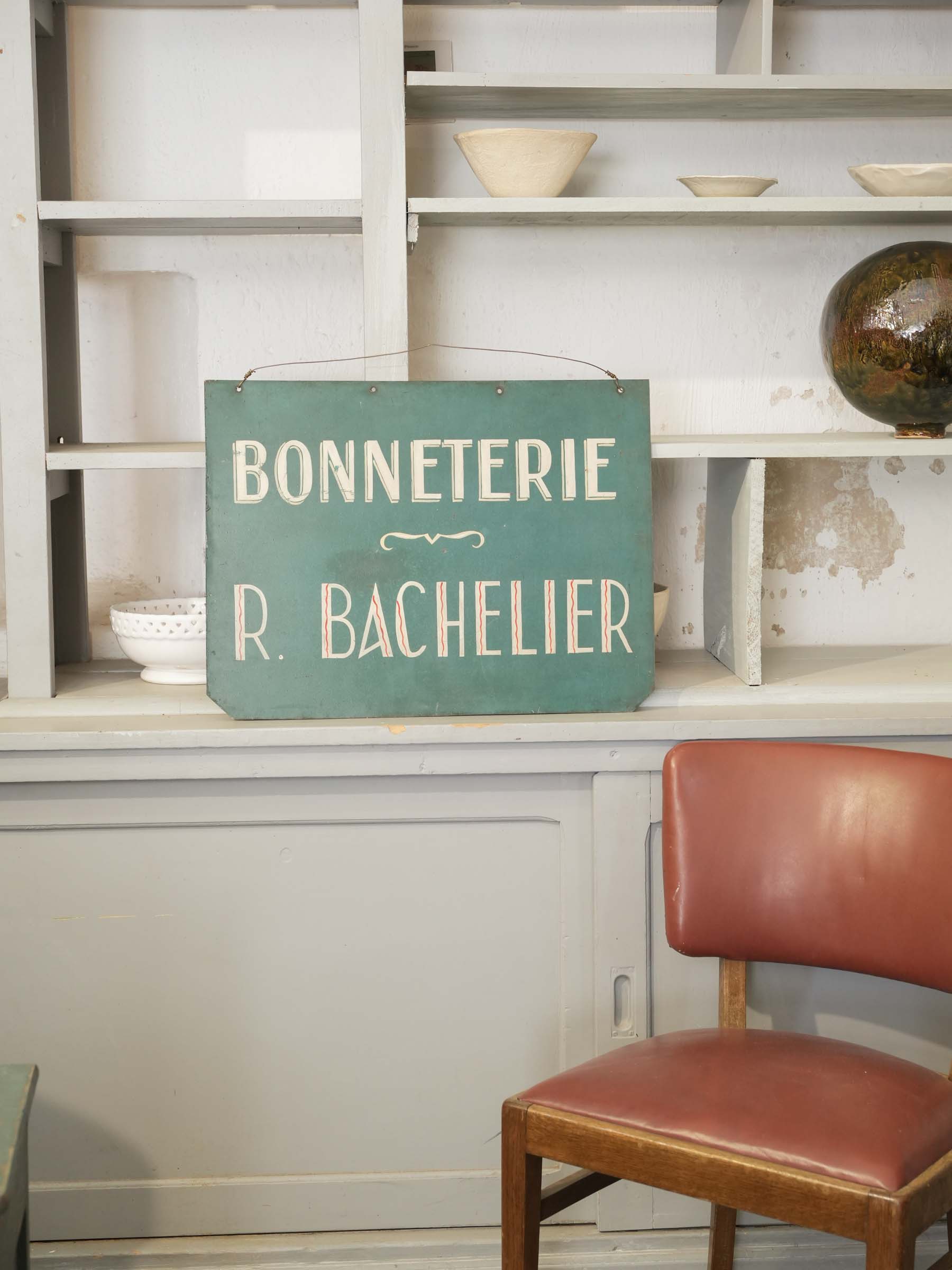 Antique Hand-Painted French Hosiery Shop Sign - 18" x 23¾"