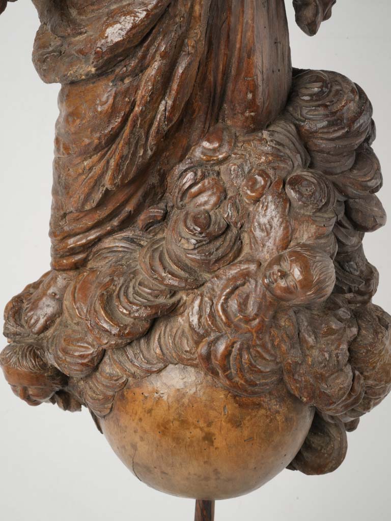 Intricate timeworn oak Mary statue