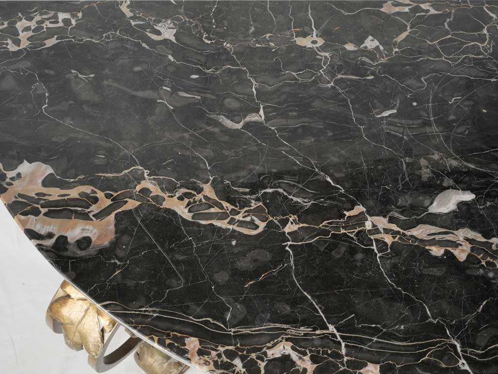 1950s Gilt Wrought Iron Demi Lune Console w/ Handsome Black Marble Top - 50"