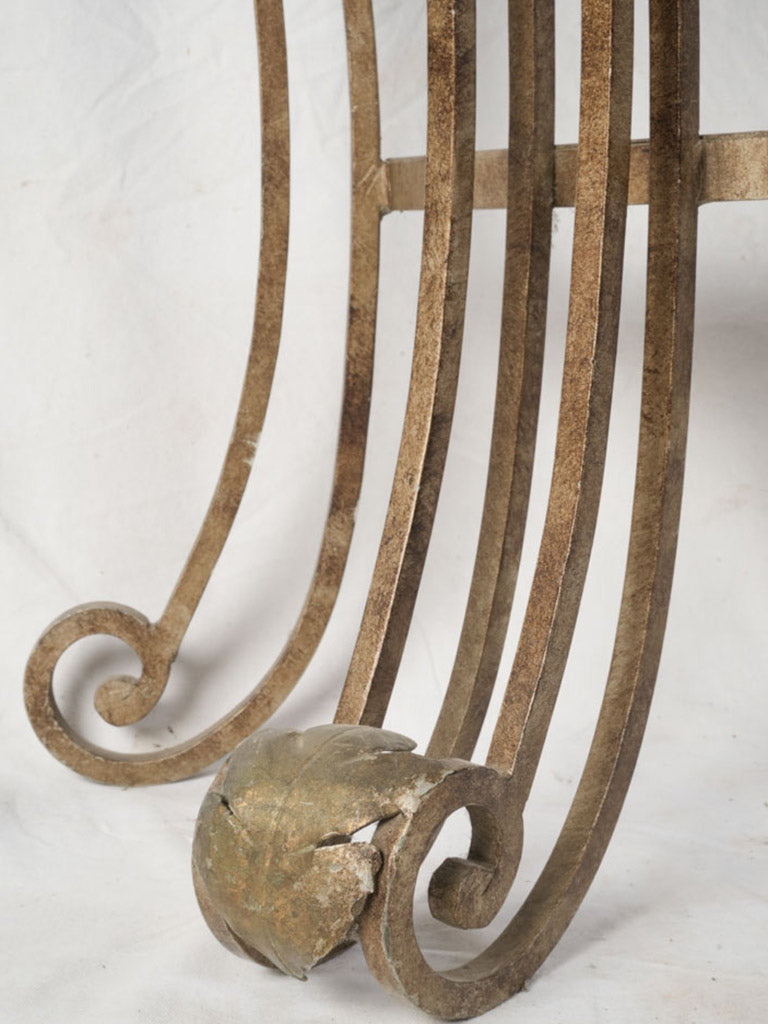 1950s Gilt Wrought Iron Demi Lune Console w/ Handsome Black Marble Top - 50"