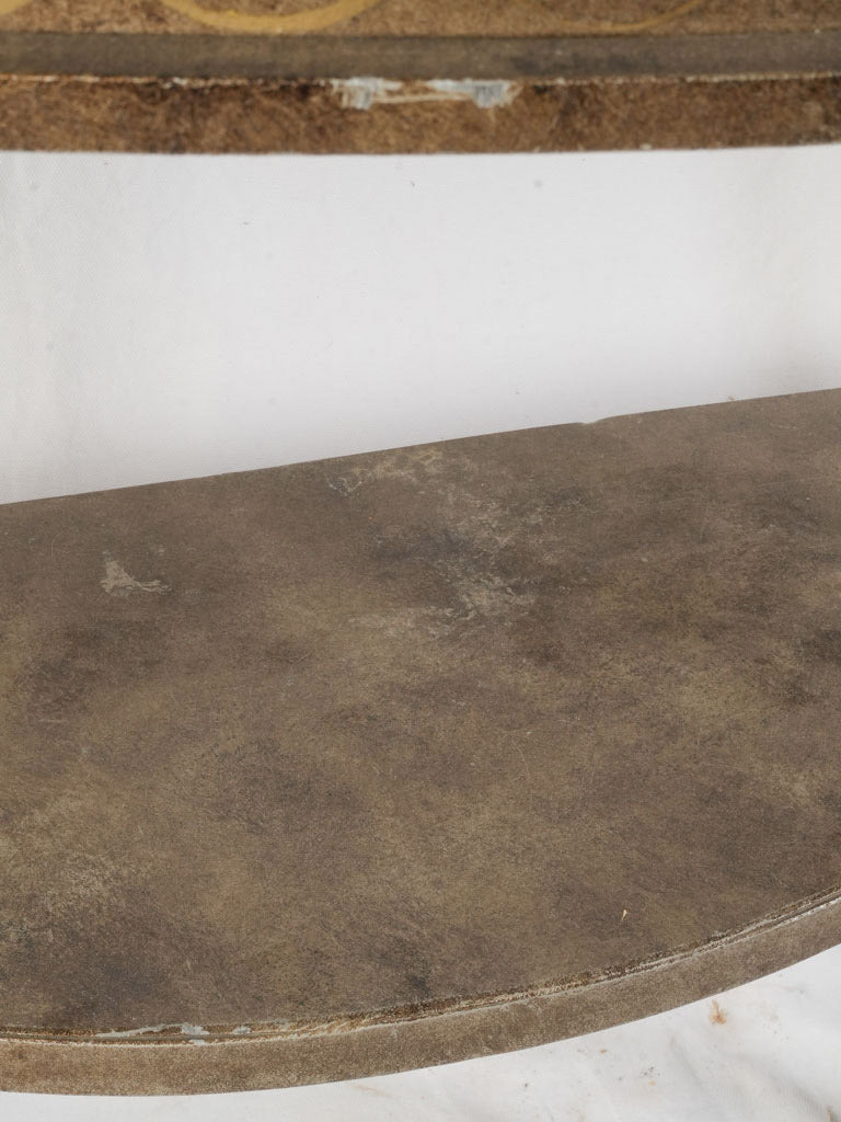 1950s Gilt Wrought Iron Demi Lune Console w/ Handsome Black Marble Top - 50"