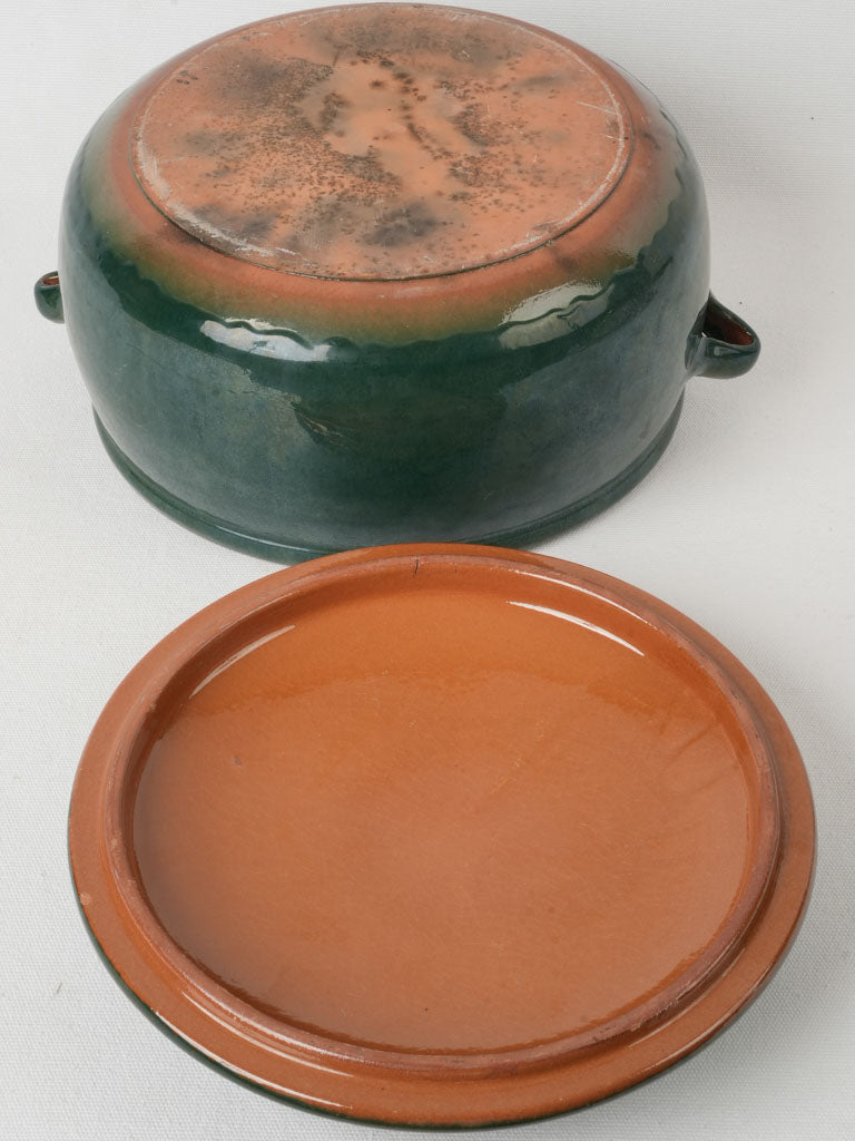 French ceramic teal vintage tureen