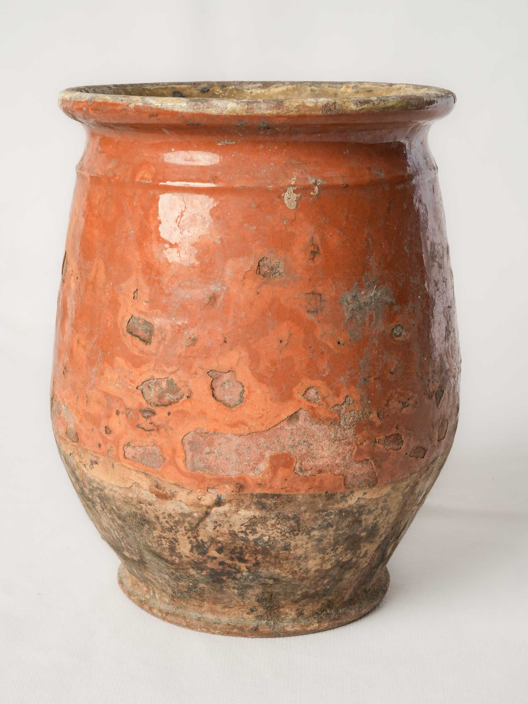 19th Century French Confit Pot w/ Warm Orange Glaze and Rustic Patina - 8¼"