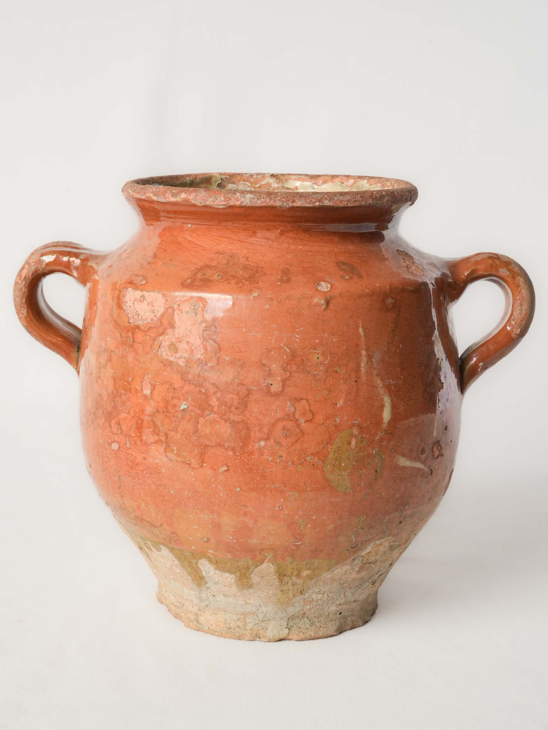 Characterful French Country Confit Pot w/ Orange Glaze - 9½"