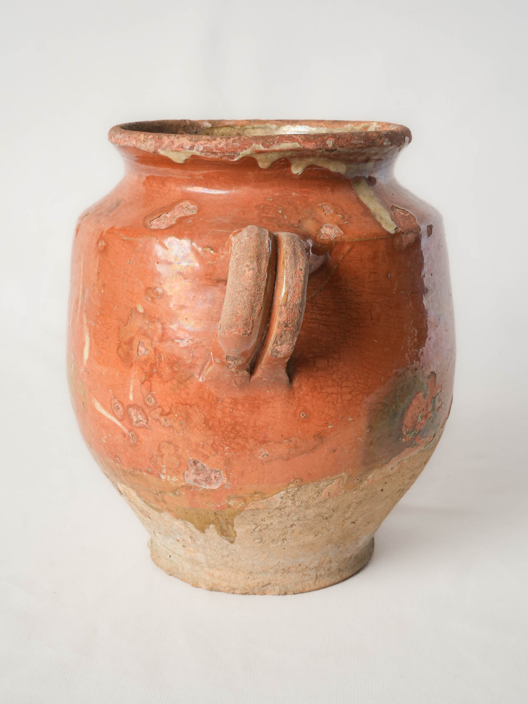 Characterful French Country Confit Pot w/ Orange Glaze - 9½"